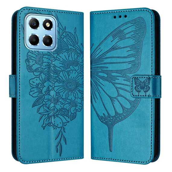 Custodia per telefono in pelle con farfalla goffrata per Honor X8 5G / 70 Lite / X6 / X6s (blu)