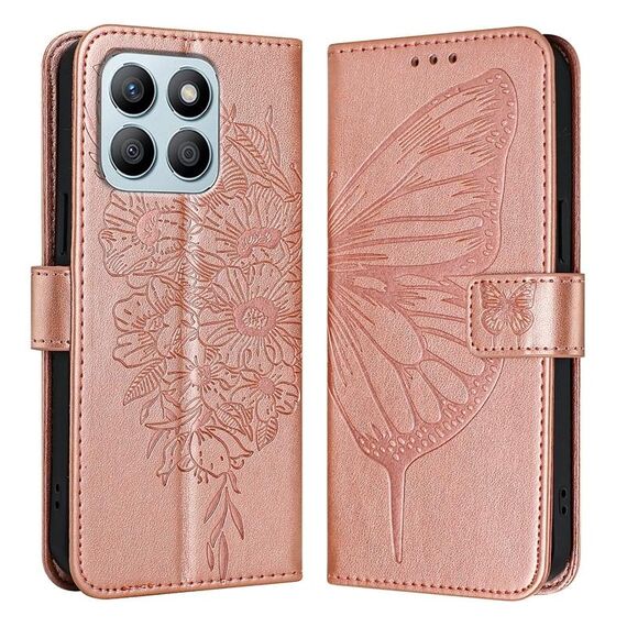 Custodia per telefono in pelle farfalla goffrata per Honor X8b (oro rosa)
