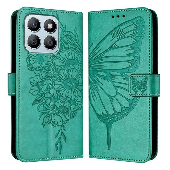 Custodia per telefono in pelle con farfalla goffrata per Honor X8b (verde)