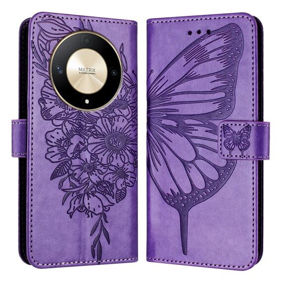 Custodia per telefono in pelle farfalla goffrata globale per Honor X9b Global/Magic6 Lite 5G (viola)