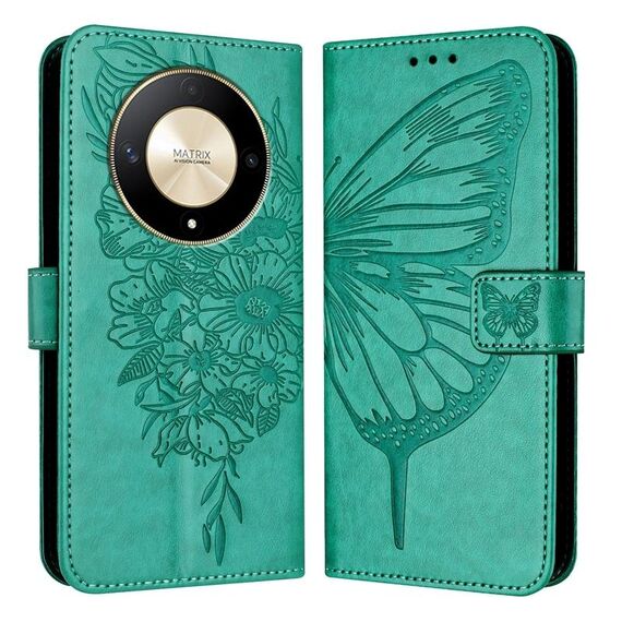 Custodia per telefono in pelle farfalla goffrata globale per Honor X9b Global/Magic6 Lite 5G (verde)