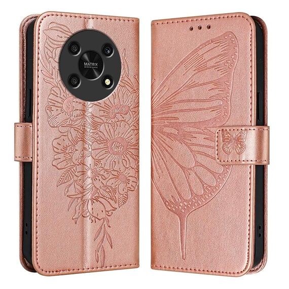 Custodia per telefono in pelle farfalla goffrata per Honor X30 5G/X9 4G/X9 5G (oro rosa)