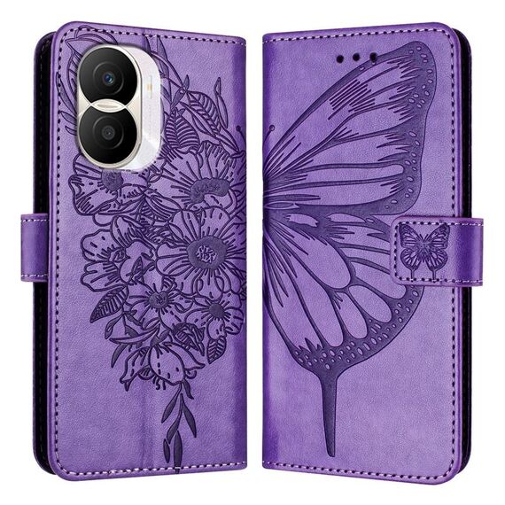 Custodia per telefono in pelle farfalla goffrata per Honor X40i (viola)