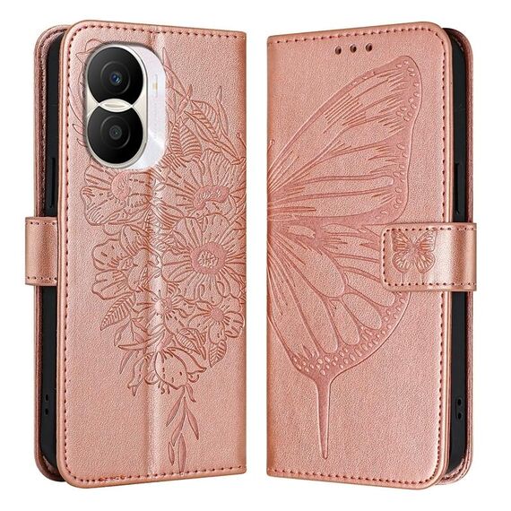 Custodia per telefono in pelle farfalla goffrata per Honor X40i (oro rosa)