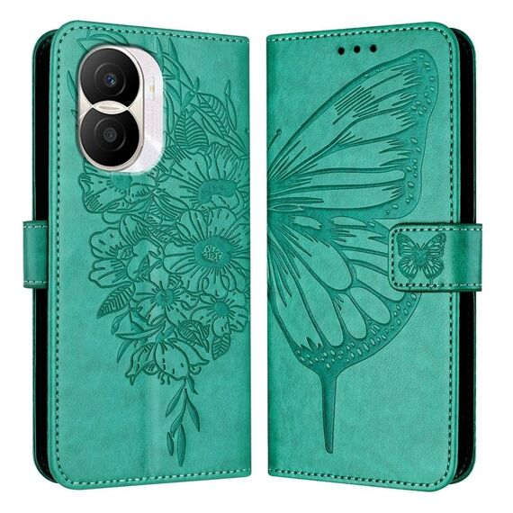 Custodia per telefono in pelle farfalla goffrata per Honor X40i (verde)