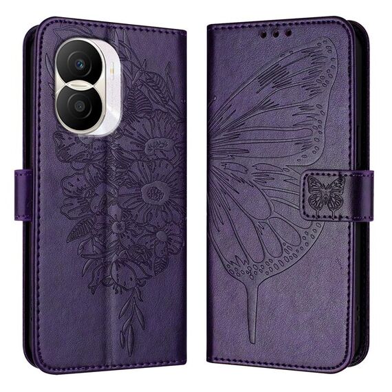 Custodia per telefono in pelle con farfalla goffrata per Honor X40i (viola scuro)