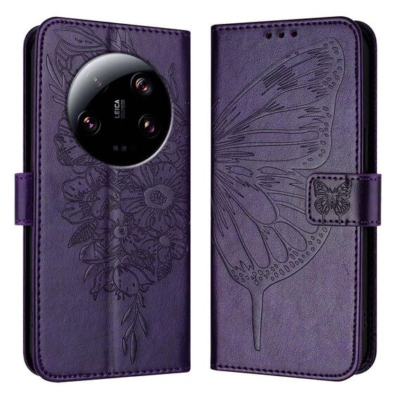 Custodia per telefono in pelle a farfalla ultra goffrata per Xiaomi 13 (viola scuro)