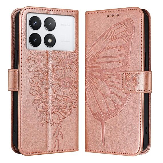 Custodia per telefono in pelle con farfalla goffrata Xiaomi Redmi K70 / K70 Pro (oro rosa)