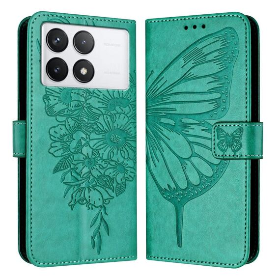 Custodia per telefono in pelle con farfalla goffrata per Xiaomi Redmi K70 / K70 Pro (verde)