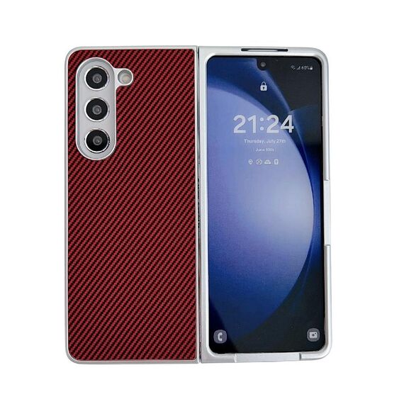 Per Samsung Galaxy Z Fold6 Custodia per telefono antiurto ultrasottile in fibra di carbonio Kevlar (rossa)
