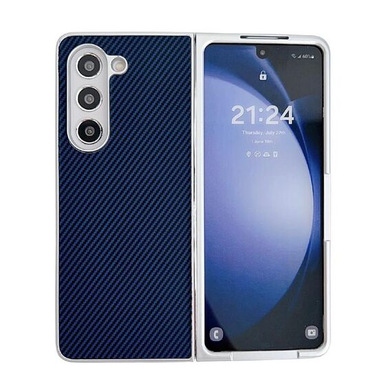 Per Samsung Galaxy Z Fold6 Custodia per telefono antiurto ultrasottile in fibra di carbonio Kevlar (blu scuro)