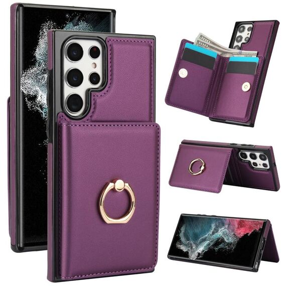 Per Samsung Galaxy S22 Ultra 5G RFID Custodia per telefono con anello antifurto per carte (viola scuro)