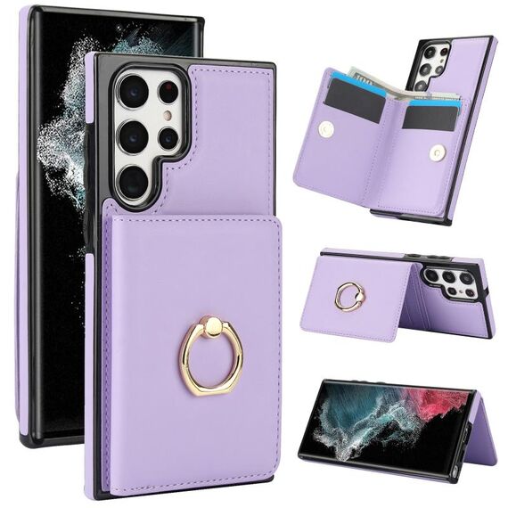 Per Samsung Galaxy S22 Ultra 5G RFID Custodia per telefono con anello antifurto per carte (viola)