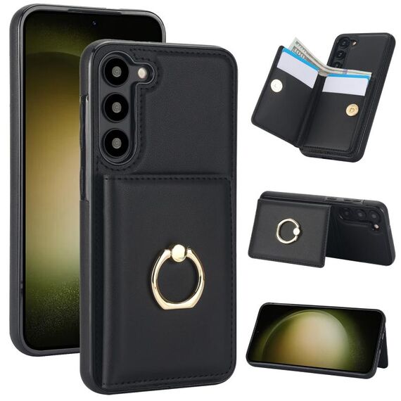Per Samsung Galaxy S23+ 5G Custodia per telefono con supporto per anello antifurto RFID (nero)