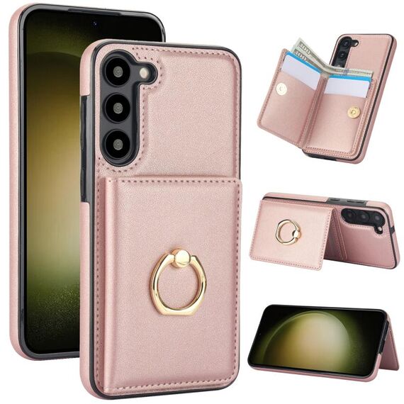 Per Samsung Galaxy S23+ 5G Custodia per telefono con porta carte antifurto RFID (oro rosa)