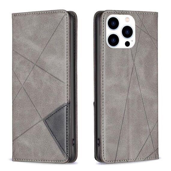 Custodia per telefono in pelle magnetica con texture romboidale per iPhone 16 Pro Max (grigio)