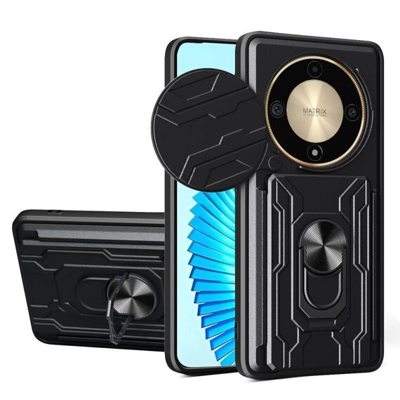 Per Honor X9b Custodia scorrevole Camshield TPU + PC con slot per schede (Nero)