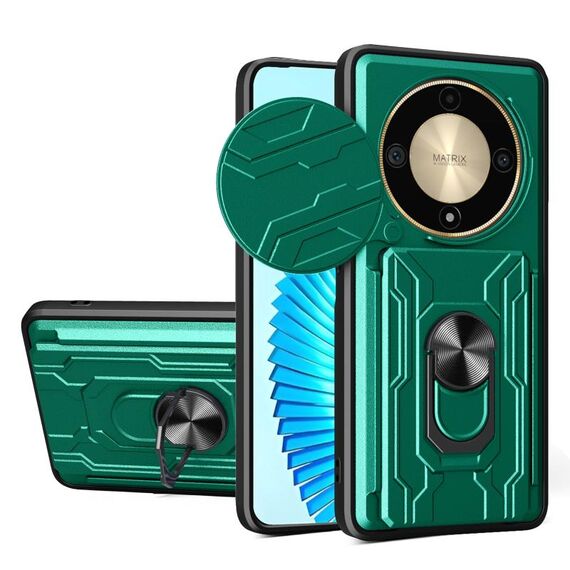 Per Honor X9b Custodia scorrevole Camshield TPU + PC con slot per schede (verde scuro)