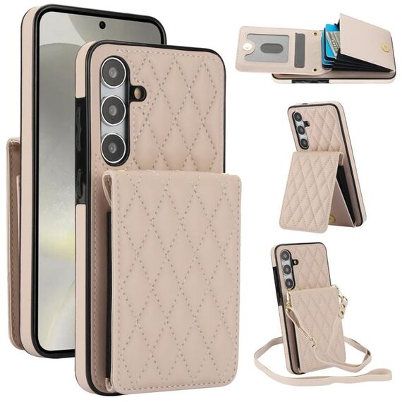Custodia per telefono RFID con tracolla rombica per Samsung Galaxy S24 5G YM015 (bianca)