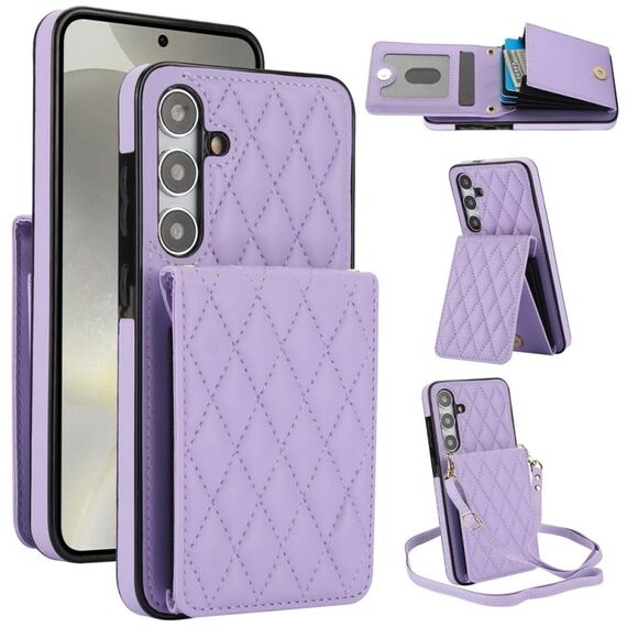 Custodia per telefono RFID con tracolla rombica per Samsung Galaxy S24 5G YM015 (viola chiaro)