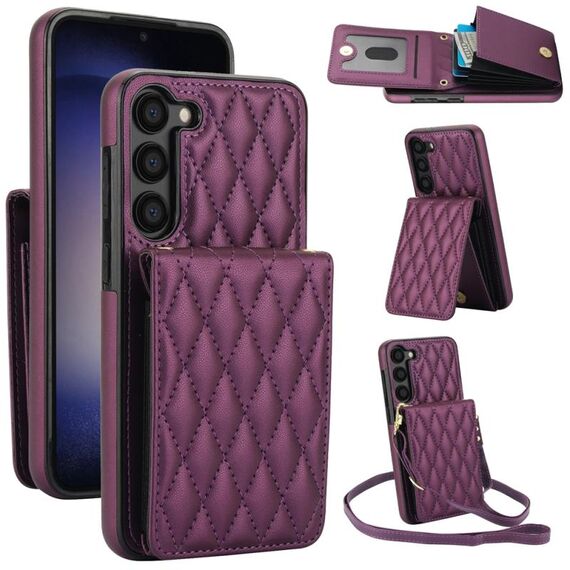 Custodia per telefono RFID con tracolla rombica per Samsung Galaxy S23+ 5G YM015 (viola scuro)