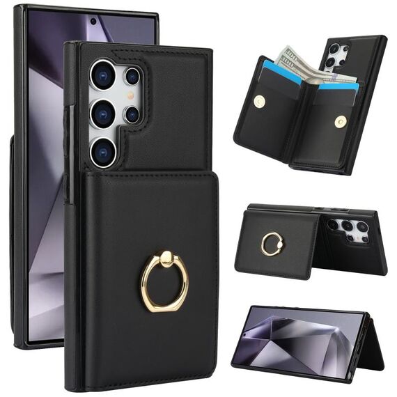 Per Samsung Galaxy S24 Ultra 5G Custodia per telefono con supporto per anello antifurto RFID (nero)