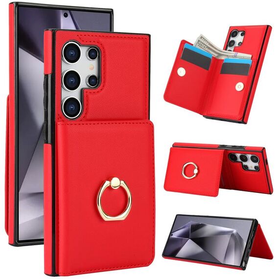 Per Samsung Galaxy S24 Ultra 5G RFID Custodia per telefono con anello antifurto per carte (rosso)