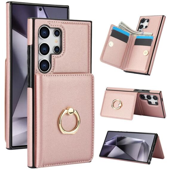 Per Samsung Galaxy S24 Ultra 5G Custodia per telefono con porta carte antifurto RFID (oro rosa)