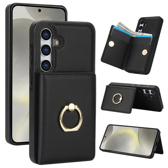 Per Samsung Galaxy S24 5G Custodia per telefono con supporto per anello antifurto RFID (nero)