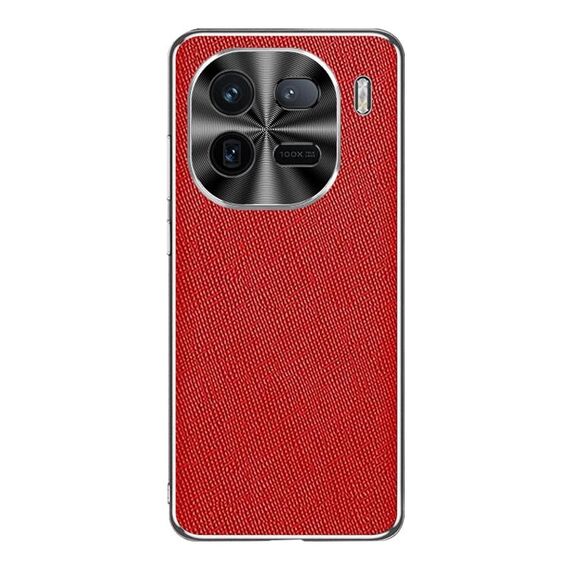 Per vivo iQOO 12 Custodia per telefono in pelle PU con texture incrociata argento bordo (rosso)