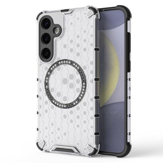 Custodia per telefono antiurto con anello magnetico a nido d'ape per Samsung Galaxy S24+ 5G (bianco)