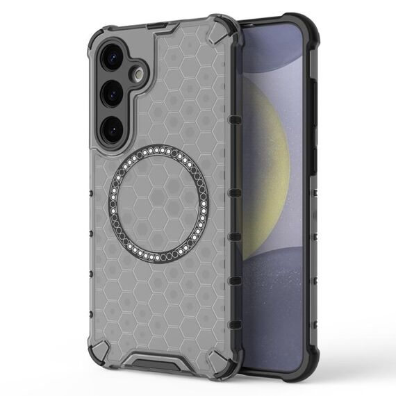 Custodia antiurto per telefono con anello magnetico a nido d'ape per Samsung Galaxy S24+ 5G (nero)