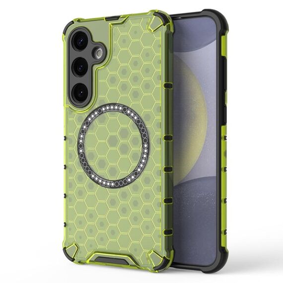 Custodia per telefono antiurto con anello magnetico a nido d'ape per Samsung Galaxy S24+ 5G (verde)