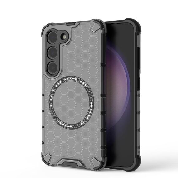 Custodia per telefono antiurto con anello magnetico a nido d'ape per Samsung Galaxy S23 5G (nero)