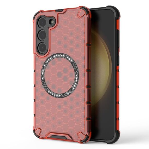 Custodia antiurto per telefono con anello magnetico a nido d'ape per Samsung Galaxy S23+ 5G (rosso)