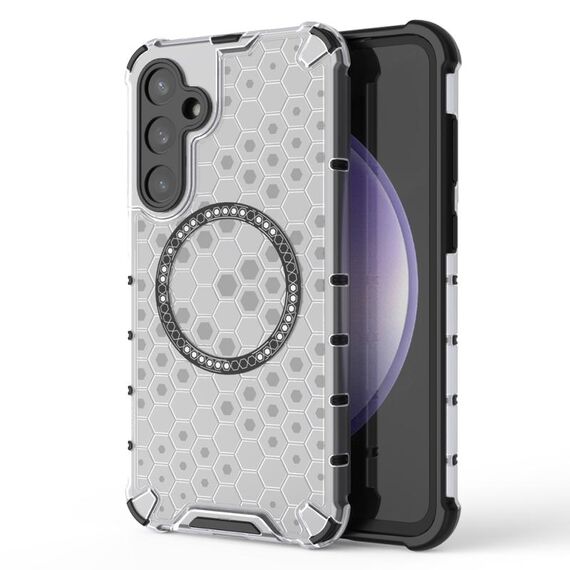 Custodia per telefono antiurto con anello magnetico a nido d'ape per Samsung Galaxy S23 FE 5G (bianco)
