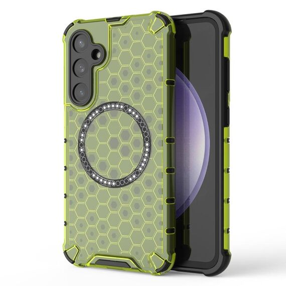 Custodia per telefono antiurto con anello magnetico a nido d'ape per Samsung Galaxy S23 FE 5G (verde)