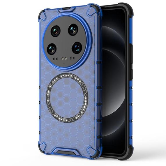 Per Xiaomi 14 Ultra Custodia per telefono antiurto con anello magnetico a nido d'ape (blu)