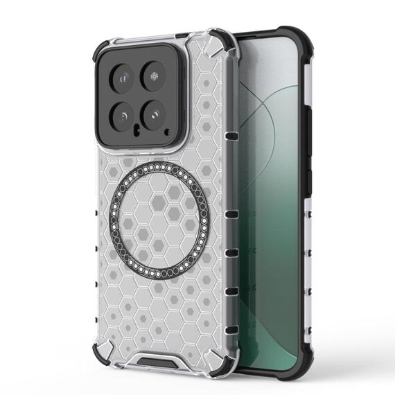 Per Xiaomi 14 Custodia per telefono antiurto con anello magnetico a nido d'ape (bianca)