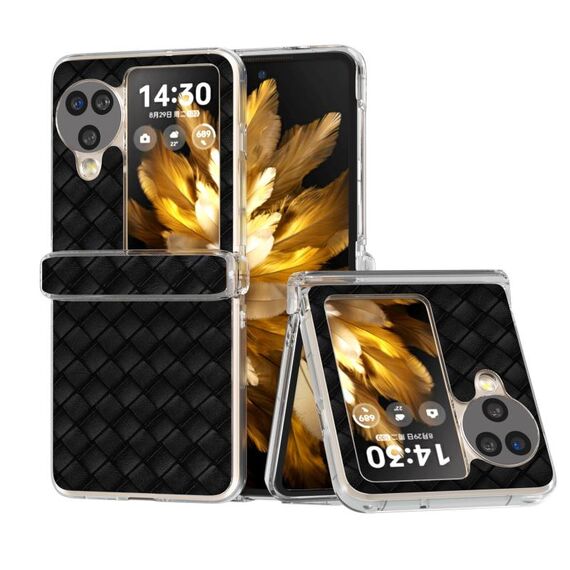 Per OPPO Find N3 Flip 3 in 1 Custodia per telefono in PU con telaio traslucido satinato con texture intrecciata (nero)