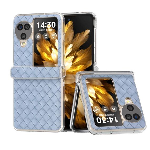 Per OPPO Find N3 Flip 3 in 1 Custodia per telefono in PU con struttura trasparente e trama intrecciata (azzurro chiaro)