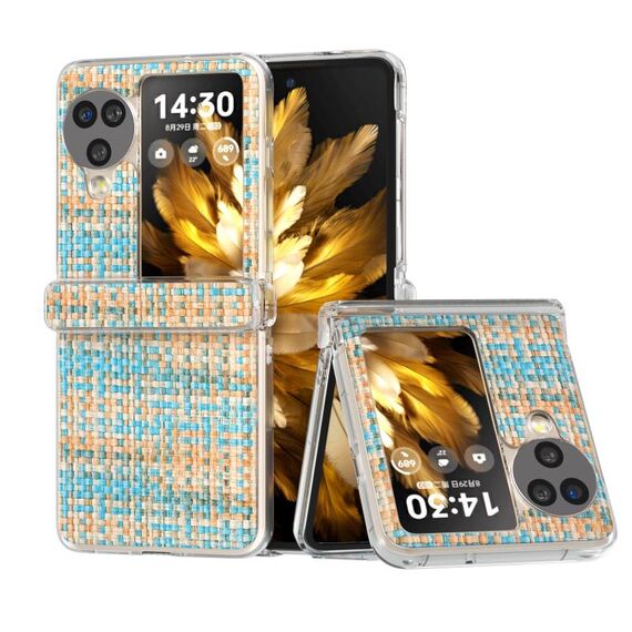 Per OPPO Find N3 Flip 3 in 1 Custodia per telefono in PU con cornice traslucida smerigliata colorata con texture rombica (blu)