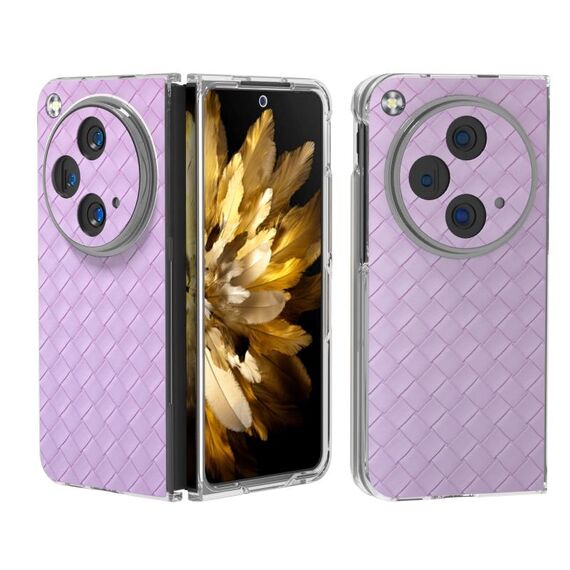 Per OPPO Find N3 Custodia per telefono in PU con cornice traslucida e texture intrecciata (viola)