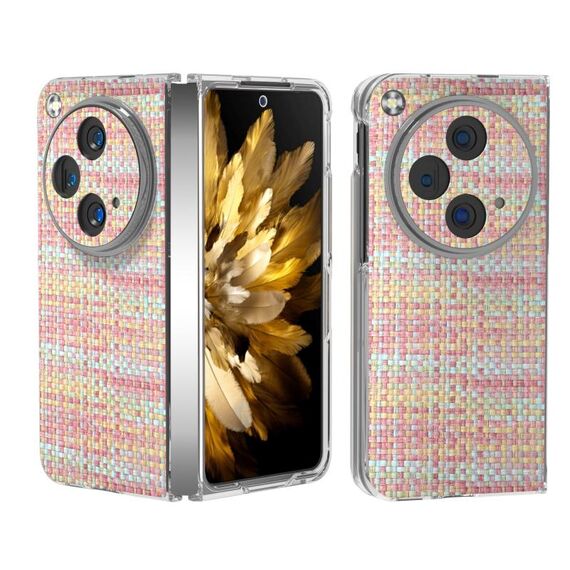 Custodia per telefono in PU con cornice traslucida satinata colorata per OPPO Find N3 (rosa)
