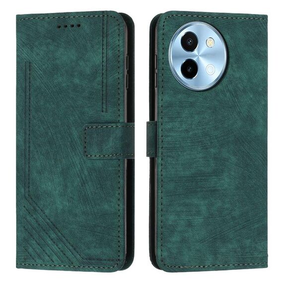 Custodia per telefono in pelle con motivo a strisce per vivo Y38 5G con cordino (verde)