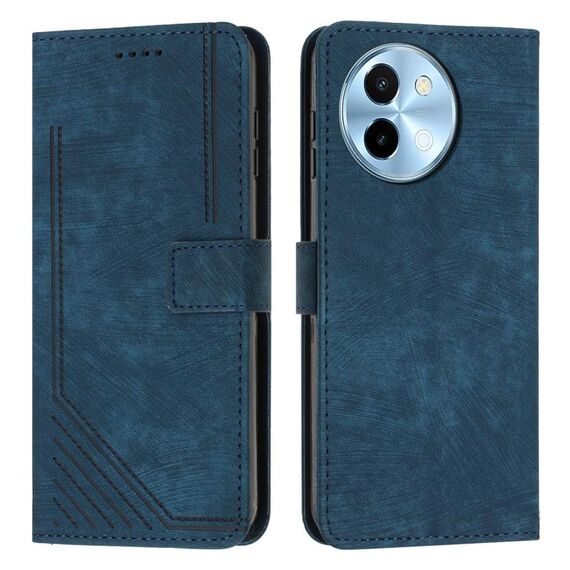 Custodia per cellulare in pelle con motivo a strisce per vivo Y38 5G con cordino (blu)