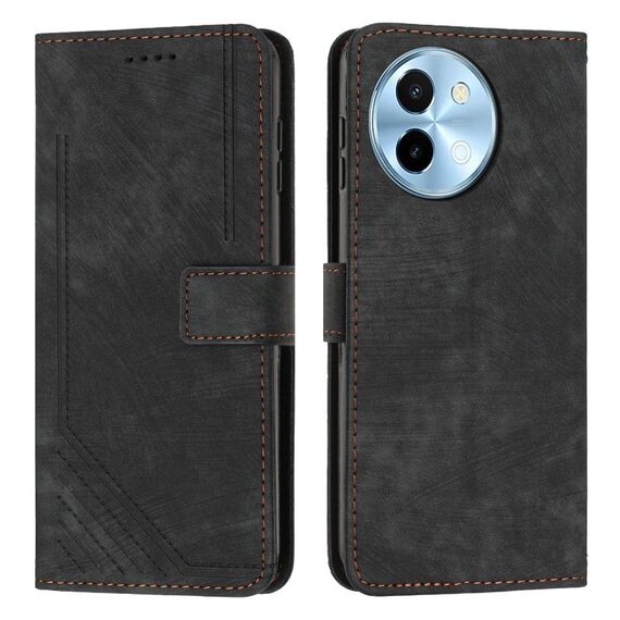 Custodia per telefono in pelle con motivo a strisce per vivo Y38 5G con cordino (nero)