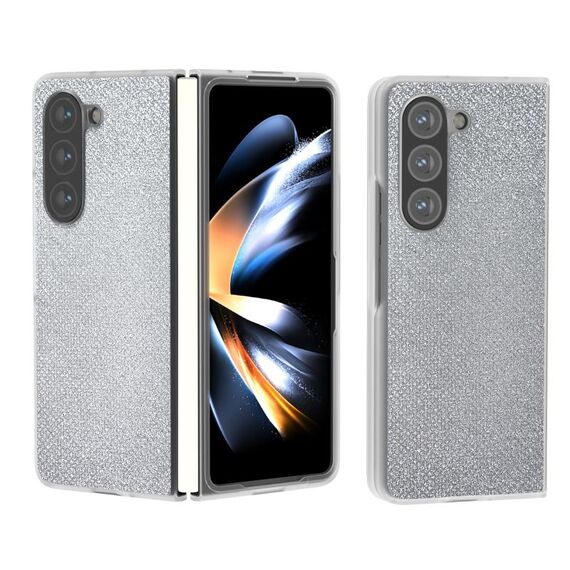 Per Samsung Galaxy Z Fold6 5G Custodia per telefono con bordo trasparente satinato e diamante (Argento)