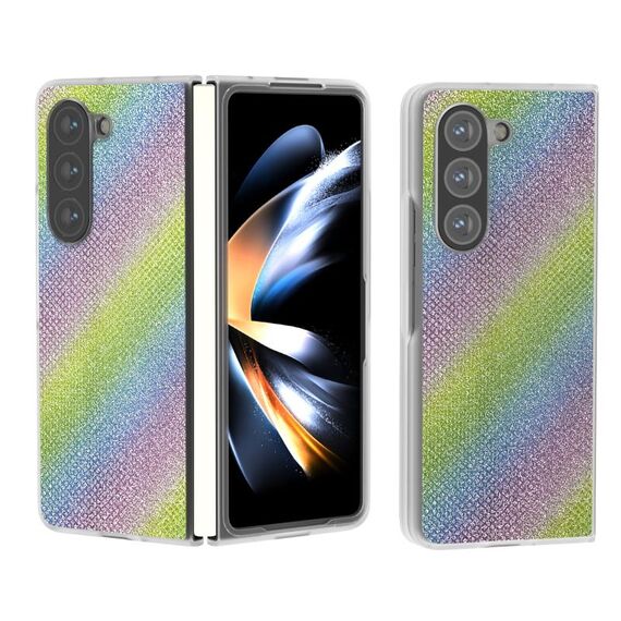 Per Samsung Galaxy Z Fold6 5G Custodia per telefono con bordo trasparente satinato e diamante (arcobaleno)