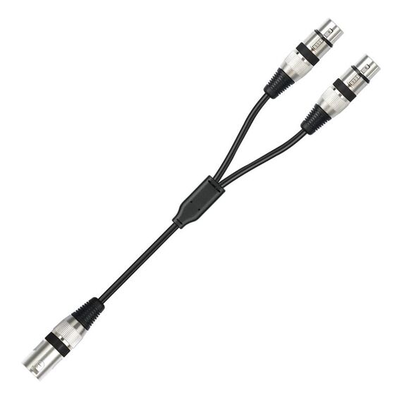 2055YMFF-05 Cavo audio XLR da 3 pin maschio a doppia femmina, lunghezza: 50 cm (nero + nero)